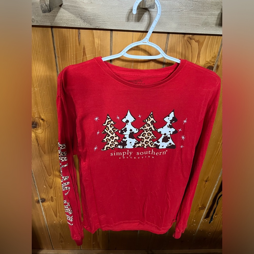 Simply Southern Festive Red Shirt with Leopard Tree Design